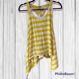 Charlotte Russe Yellow and White Striped Racer Back Knot Tank Top Asymmetrical